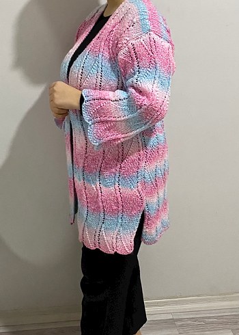 Uzun Kollu Bohem Renkli Triko Hırka - Görsel 3