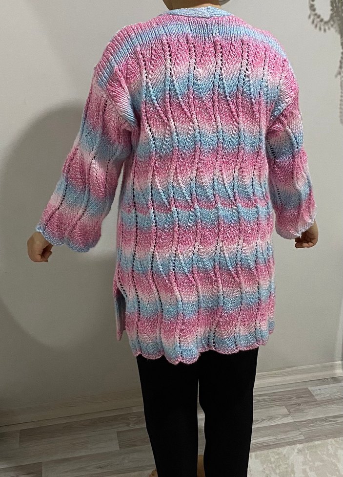 Uzun Kollu Bohem Renkli Triko Hırka - Görsel 4