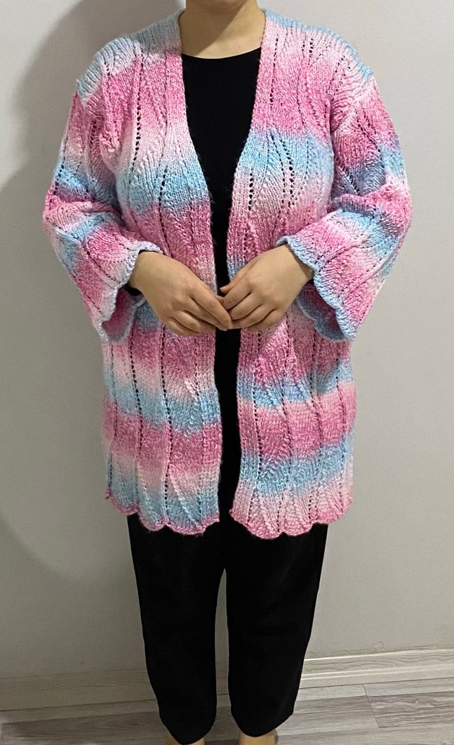 Uzun Kollu Bohem Renkli Triko Hırka - Görsel 2