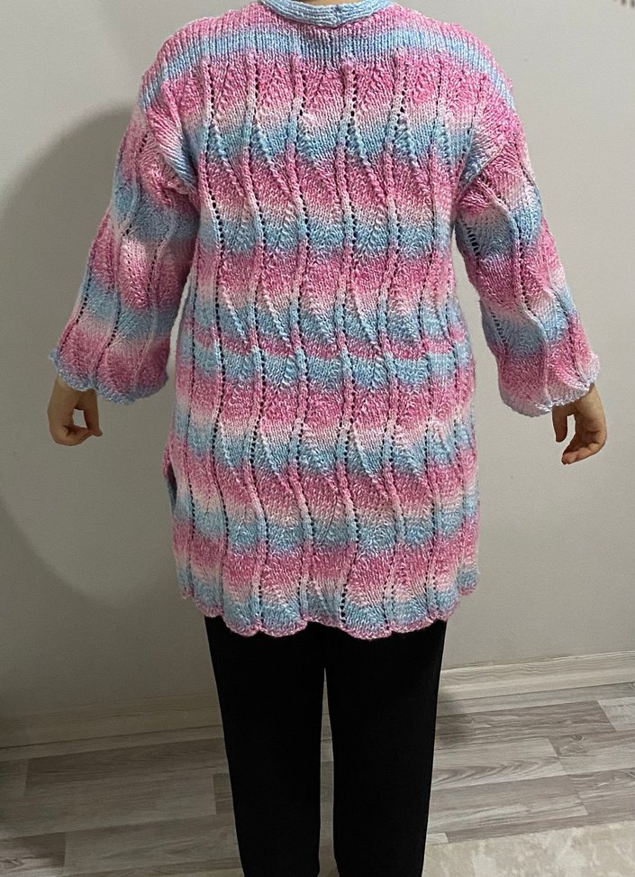 Uzun Kollu Bohem Renkli Triko Hırka - Görsel 5