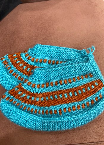 Turkuaz Nakışlı Örgü kadın Patik - Görsel 2