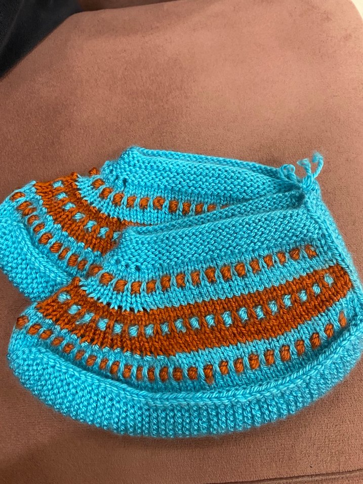 Turkuaz Nakışlı Örgü kadın Patik - Görsel 2