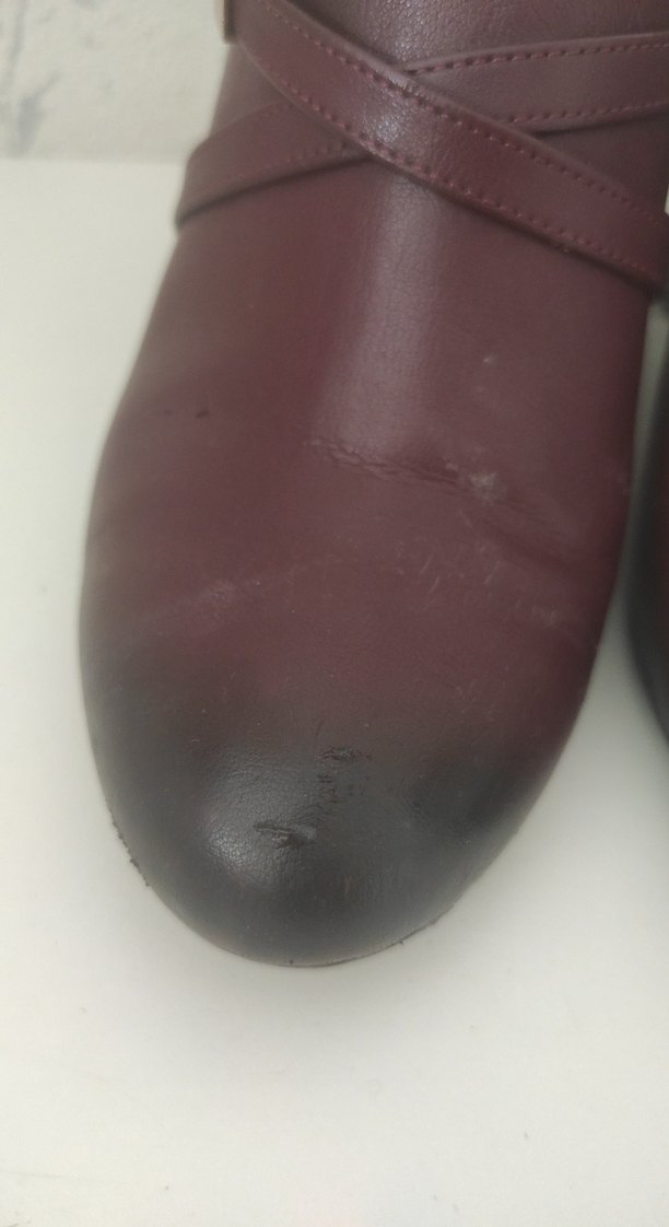 Bordo Deri Kadın Dolgu Topuklu Tokalı Bot - Görsel 4