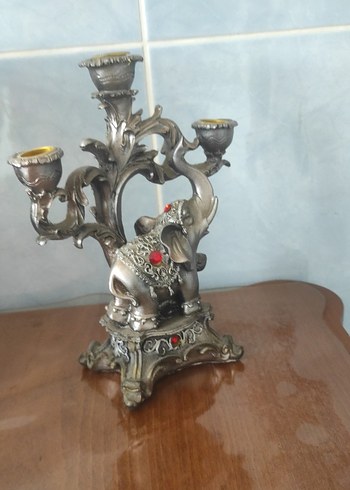 Gri Fil Figürlü 3 Kollu Mumluk - Görsel 4