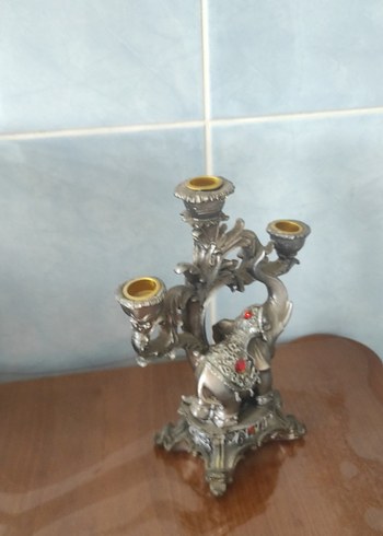 Gri Fil Figürlü 3 Kollu Mumluk - Görsel 3