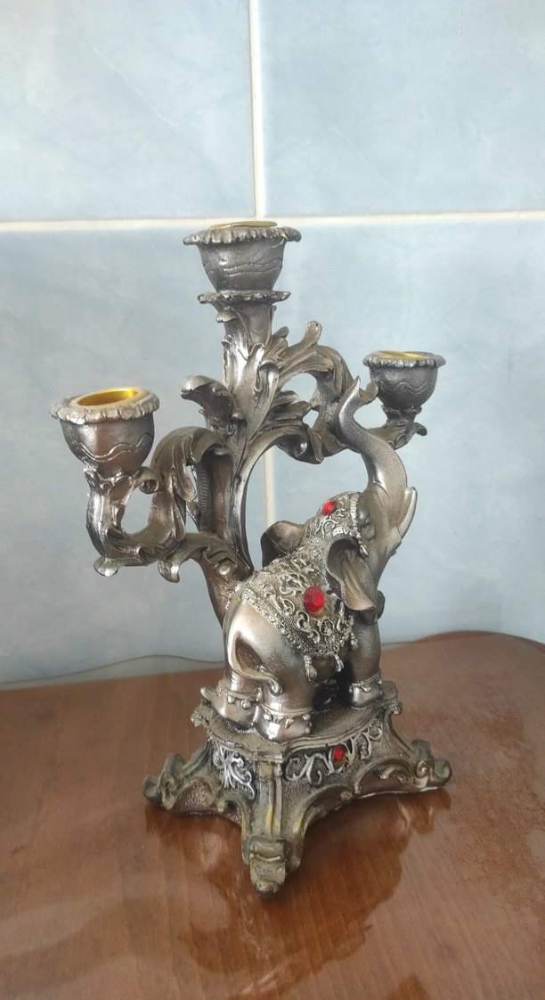 Gri Fil Figürlü 3 Kollu Mumluk - Görsel 2