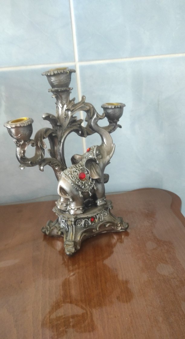 Gri Fil Figürlü 3 Kollu Mumluk - Görsel 4