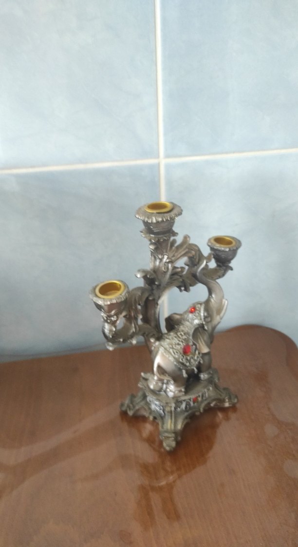 Gri Fil Figürlü 3 Kollu Mumluk - Görsel 3