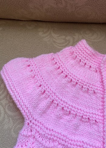 Kız Çocuk Pembe Örgü Kolsuz Hırka - Görsel 2