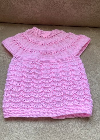 Kız Çocuk Pembe Örgü Kolsuz Hırka - Görsel 5