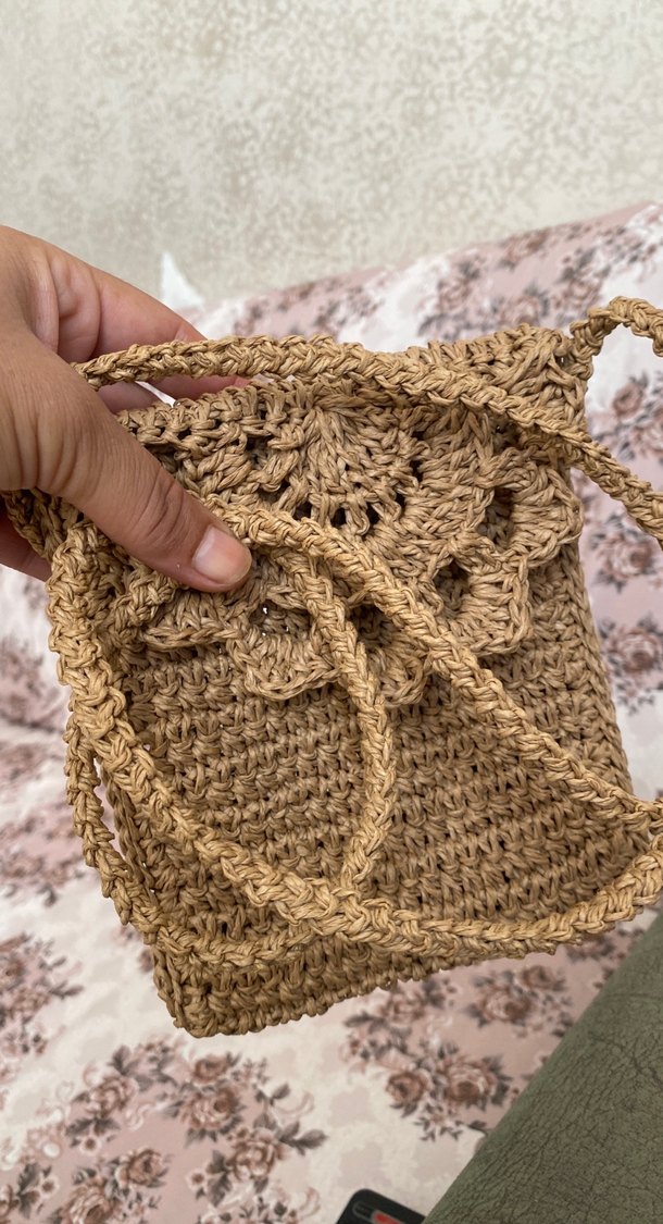 Bej Dantel Detaylı Örgü Kadın Çapraz Çanta - Görsel 2