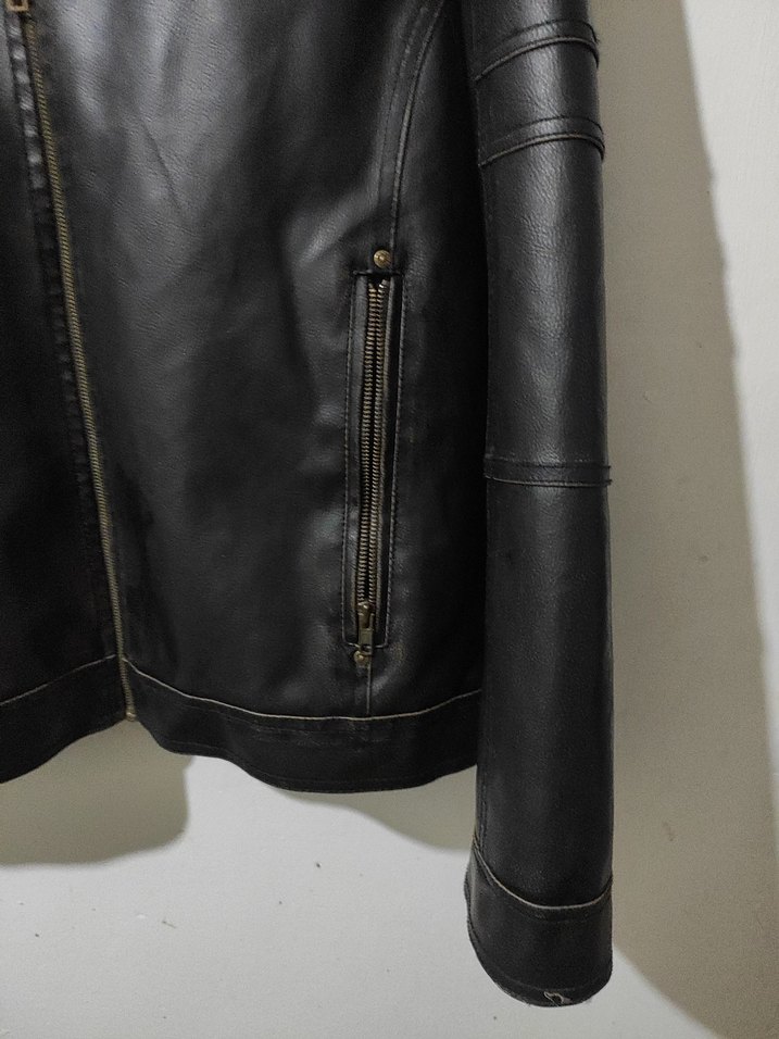 Deri Biker Ceket, Kemerli, Normal Boy - Görsel 3