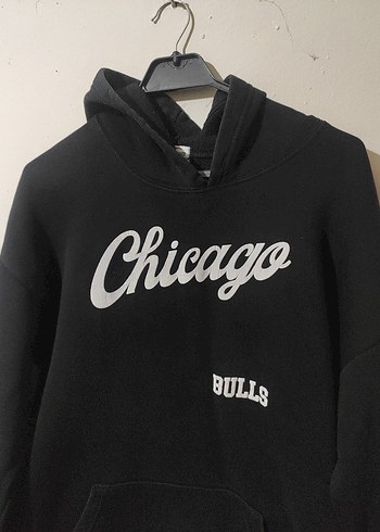 Siyah Chicago Bulls Baskılı Kapüşonlu Sweatshirt - Görsel 2