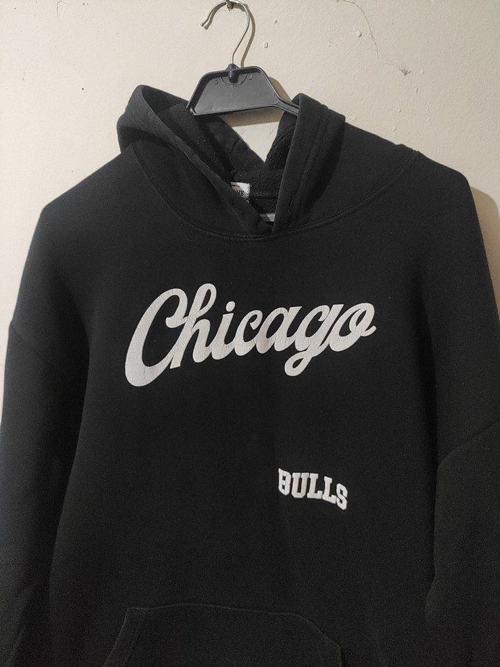 Siyah Chicago Bulls Baskılı Kapüşonlu Sweatshirt - Görsel 2