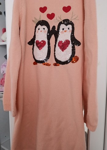 Pembe Triko Kız Elbise, Uzun Kollu, Baskılı - Görsel 2