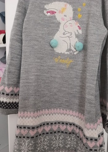 Kız Çocuk Gri Nakışlı triko elbıse - Görsel 2