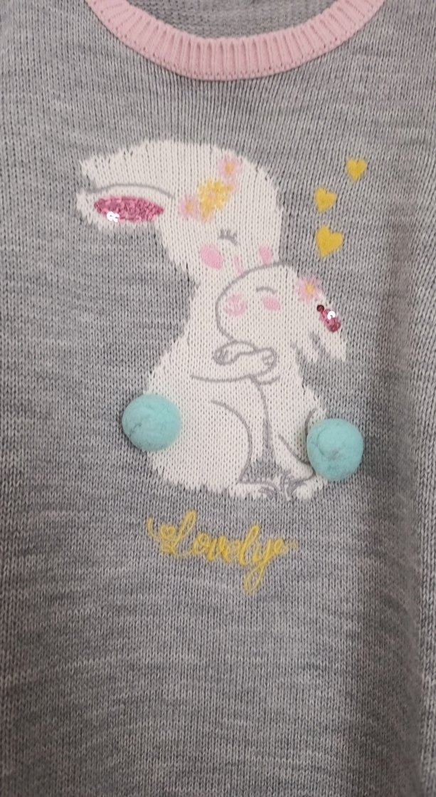 Kız Çocuk Gri Nakışlı triko elbıse - Görsel 3