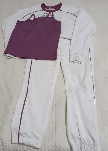 Beyaz Oversize Kız Sweatshirt ve Eşofman Takımı - Görsel 2