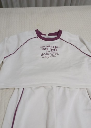 Beyaz Oversize Kız Sweatshirt ve Eşofman Takımı - Görsel 4