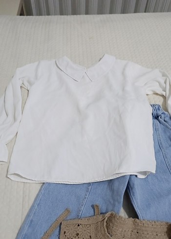 Bej Örgü Detaylı Rahat Kesim kız cocuk Kot Pantolon - Görsel 3