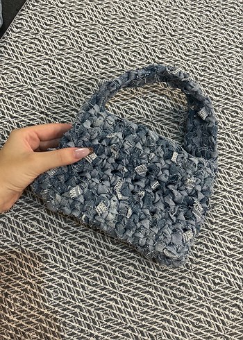 Gri Örgü Denim Kadın Çanta - Görsel 2