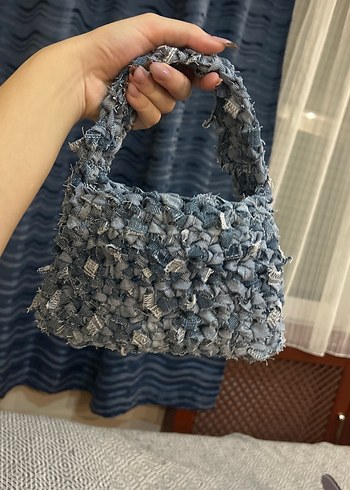 Gri Örgü Denim Kadın Çanta - Görsel 3