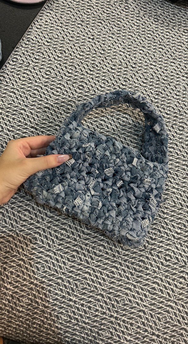 Gri Örgü Denim Kadın Çanta - Görsel 2