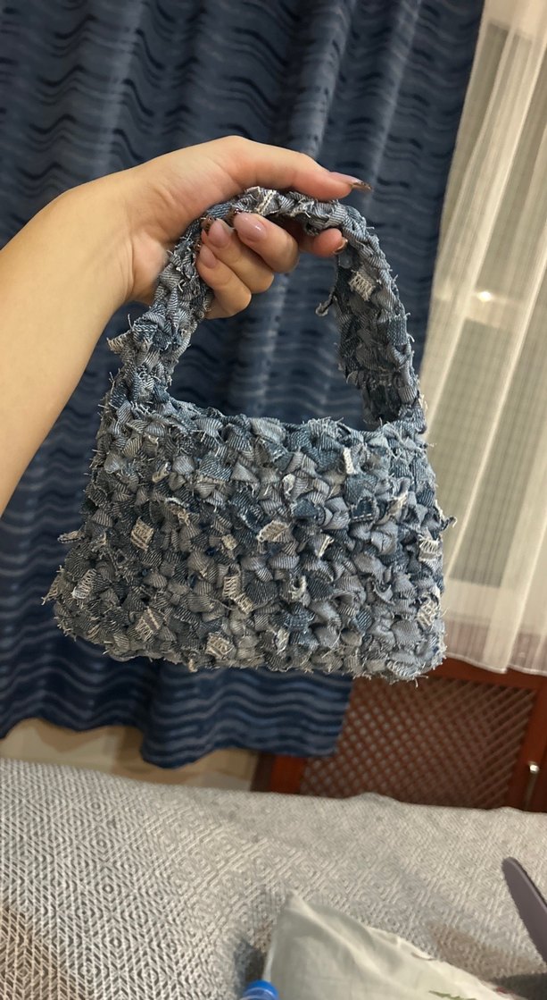 Gri Örgü Denim Kadın Çanta - Görsel 3