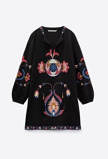 ZARA İŞLEMELİ Pamuklu ELBİSE