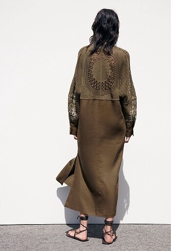 xs Beden haki Renk ZARA KETEN TUNİK ELBİSE LIMITED EDITION