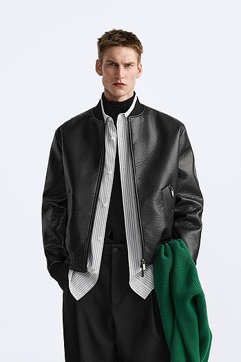 ZARA SUNİ DERİ BOMBER CEKET