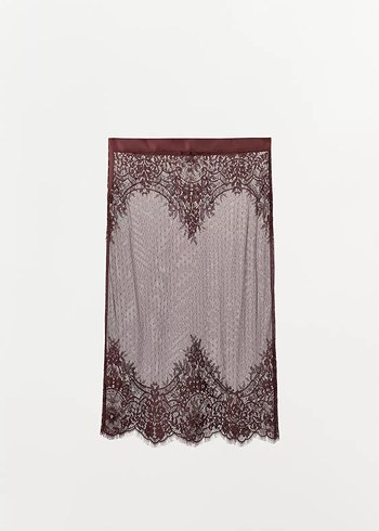 xl Beden kahverengi Renk ZARA DANTEL MİDİ ETEK