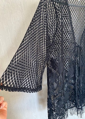 Penti Penti Siyah Dantel İşlemeli Bohem Kimono