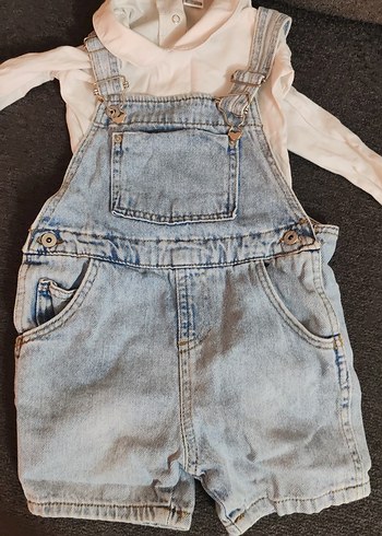 Kızlar için Gri Denim Askılı Şort Tulum - Görsel 2