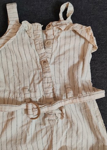 Bej Kız Keten Askılı Kemerli Tulum - Görsel 2