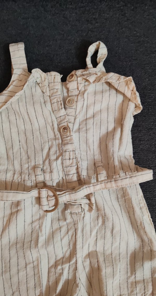 Bej Kız Keten Askılı Kemerli Tulum - Görsel 2