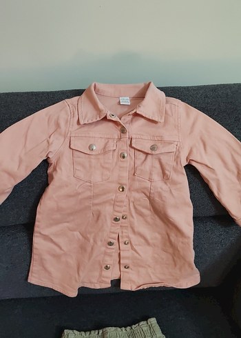 Kız Çocuk Pembe Keten Düğmeli Ceket - Görsel 4