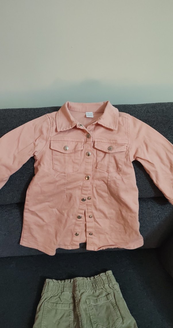 Kız Çocuk Pembe Keten Düğmeli Ceket - Görsel 4