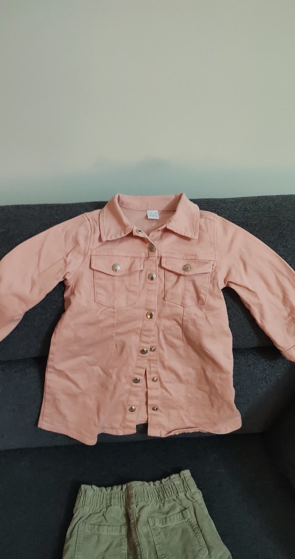 Kız Çocuk Pembe Keten Düğmeli Ceket - Görsel 3