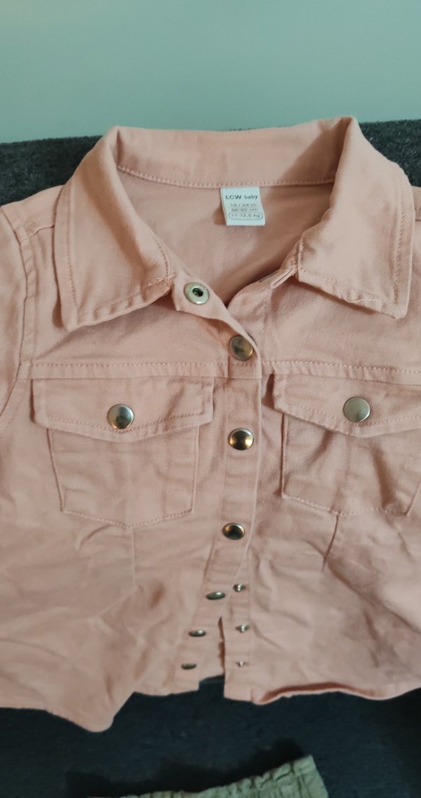 Kız Çocuk Pembe Keten Düğmeli Ceket - Görsel 2