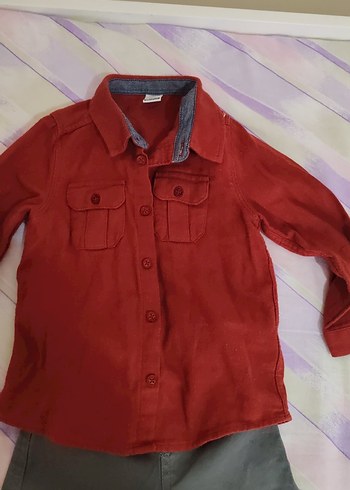 Gri Pantolon ve Kırmızı Uzun Kollu Bebek Takım - Görsel 2