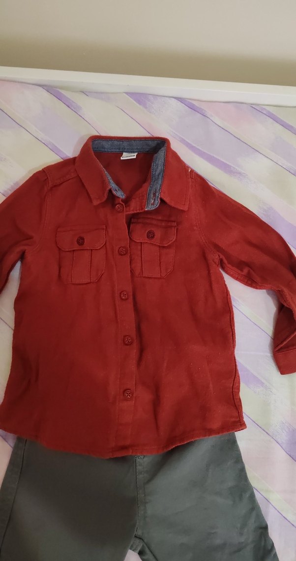 Gri Pantolon ve Kırmızı Uzun Kollu Bebek Takım - Görsel 2