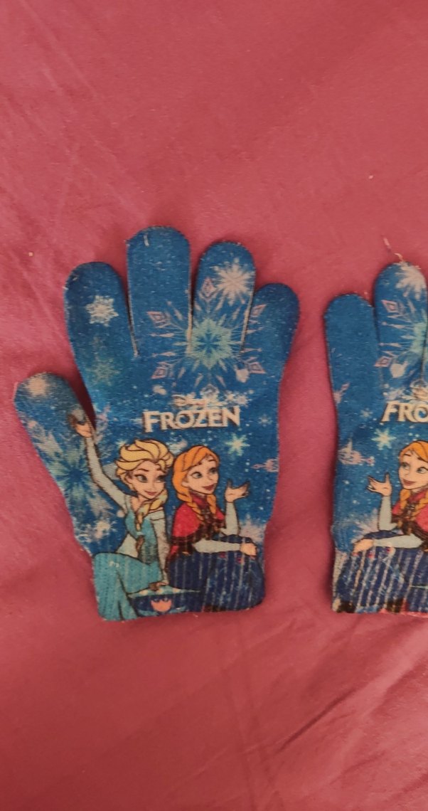 Kız Çocuk Renkli Frozen Baskılı Örme Eldiven - Görsel 3