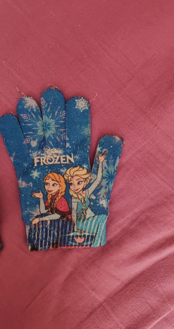 Kız Çocuk Renkli Frozen Baskılı Örme Eldiven - Görsel 4