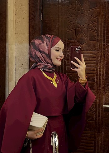 Bordo Uzun Kollu Bohem Tarzı Kadın Elbise - Görsel 2