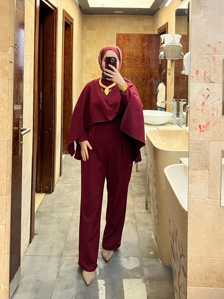 Bordo Uzun Kollu Bohem Tarzı Kadın Elbise - Görsel 3