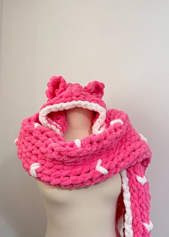 Pembe Örgü Kadın Bere ve Atkı Seti - Görsel 2