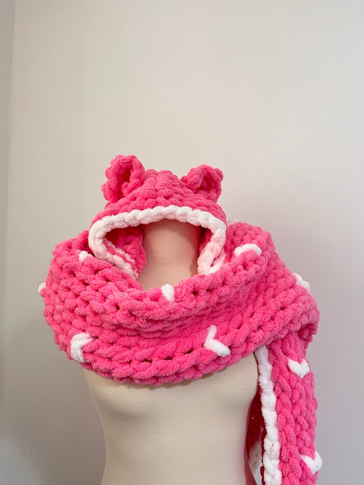 Pembe Örgü Kadın Bere ve Atkı Seti - Görsel 2