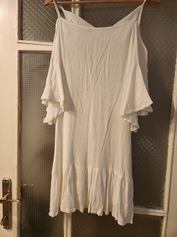 Nakışlı Beyaz Midi Keten Elbise - Görsel 3