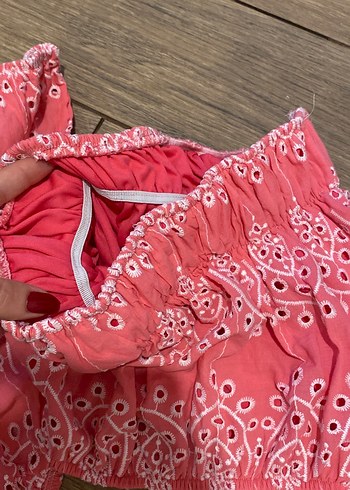 36 Beden Dantel Detaylı Pembe Desenli crop